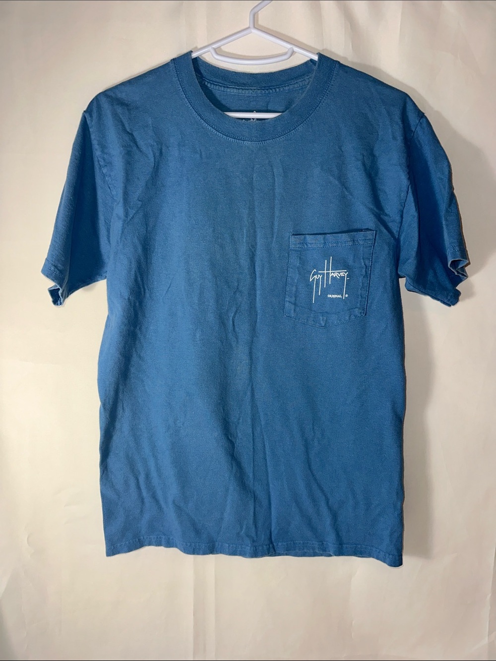 Guy Harvey Blue Pocket T-Shirt Fish Graphic Men’s Size Small Coastal Fishing Tee